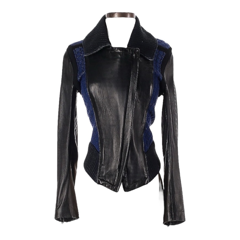 Gothic Biker Moto Jacket Wrap Over Zip Up Cinched/Fitted Waist, Lamb Leather, SM